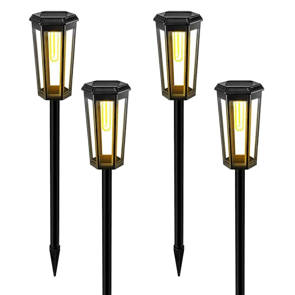 4-Pack Black LED Weather Resistant IP65 Path Light, Solar Outdoor Pathway L