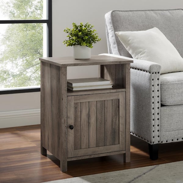 Walker Edison Furniture Company Grey Wash Modern End Table With Open Shelf and 1-Door