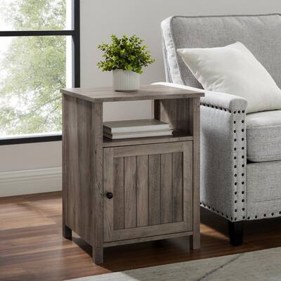 Grey Wash Modern End Table With Open Shelf and 1-Door