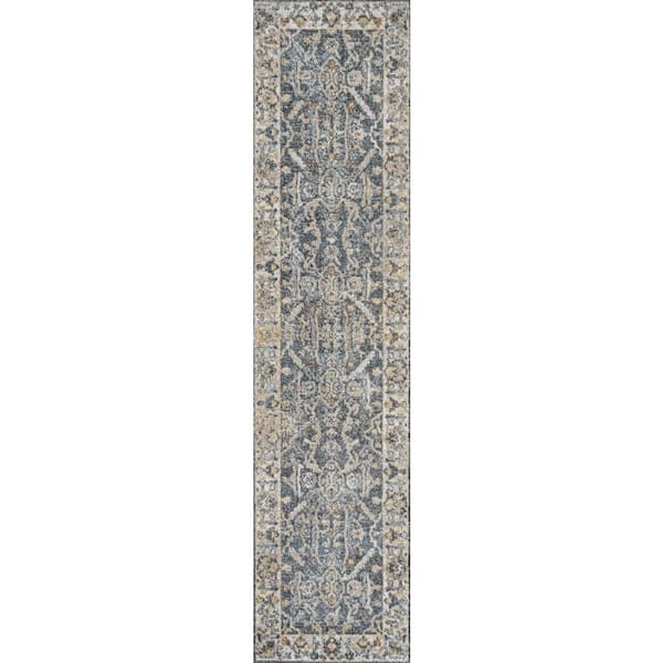 Dark Gray/Cream 2 ft. x 8 ft. Brandy Rustic Border Low-Pile Machine-Washable Runner Rug