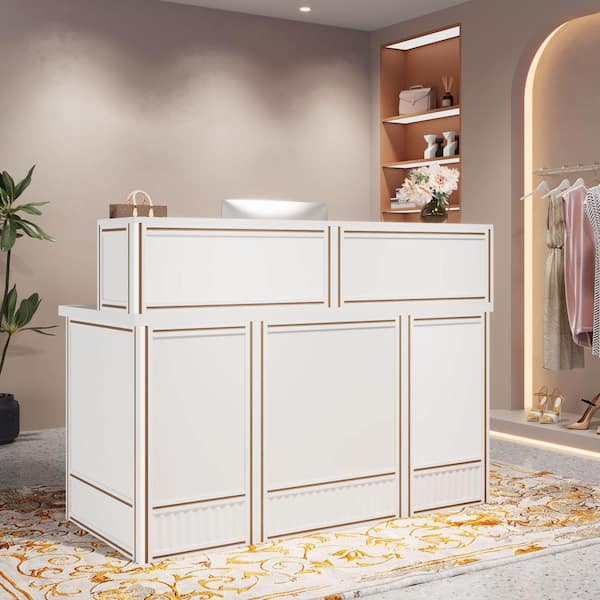Moronia 56.6 in. Rectangular White Wood Reception Desk with Counter
