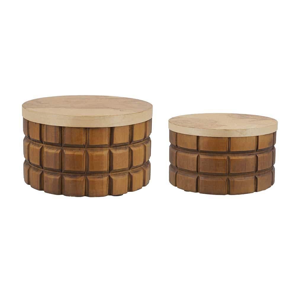 Brown 9.4 in. x 5.3 in. Set of 2 Textured Wood Decorative Boxes, Multi-Size Wooden Storage Box for Home Decor price history on PriceWatchPro
