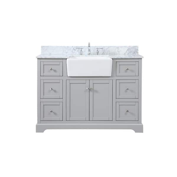 Unbranded Timeless Home 48 in. W x 22 in. D x 34.75 in. H Bath Vanity in Grey with Carrara Marble Top with White Basin