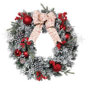 24 in. Artificial Flocked Pine Wreath