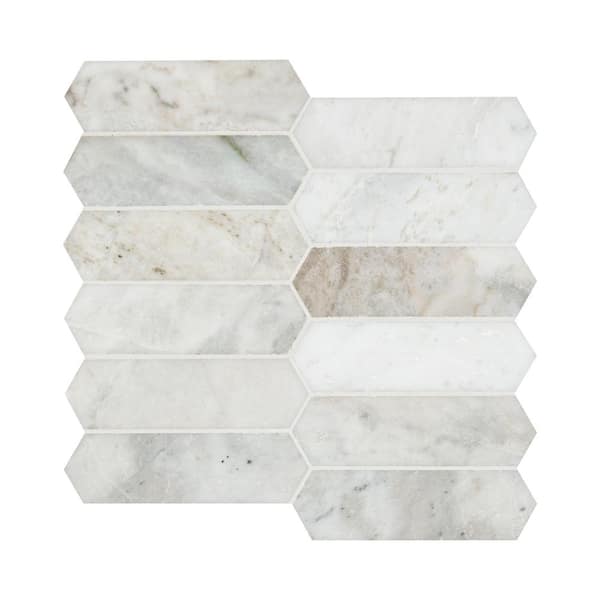 Arabescato Venato White Picket 12 in. x 12 in. x 0.38 in. Honed Marble Mesh-Mounted Mosaic Tile (9.8 sq.ft./Case)
