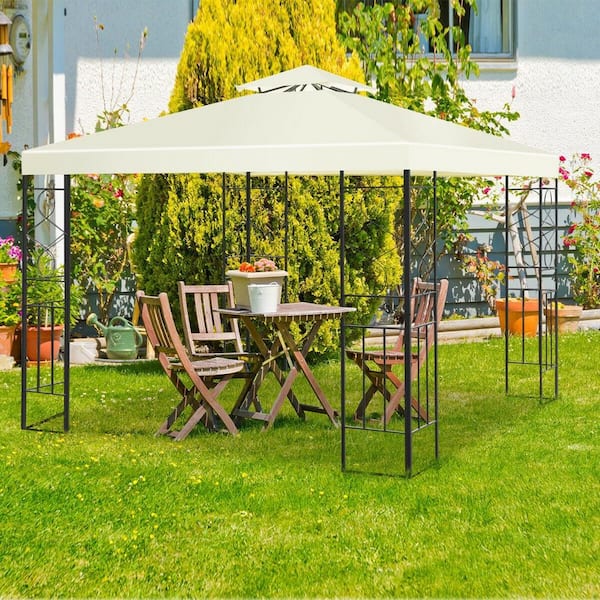 WELLFOR 2-Tier 10 ft. x 10 ft. Patio Gazebo Canopy Tent OP-HKY-70663 - The  Home Depot