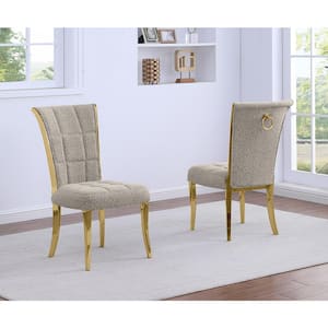 Raina Grey Boucle Fabric Side Chair (Set of 2) with Gold Legs