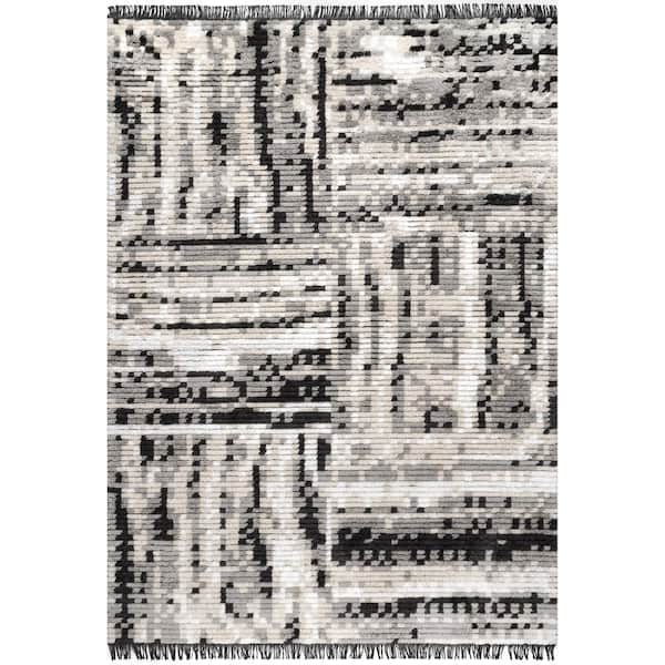 nuLOOM Nicolette Abstract Tile Soft Shag Fringe Beige 8 ft. x 10 ft. Indoor Area Rug