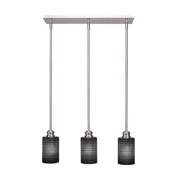 Unbranded Albany 60-Watt 3-Light Brushed Nickel, Linear Pendant Light with 4 in. Black Matrix Glass and No Bulbs Included