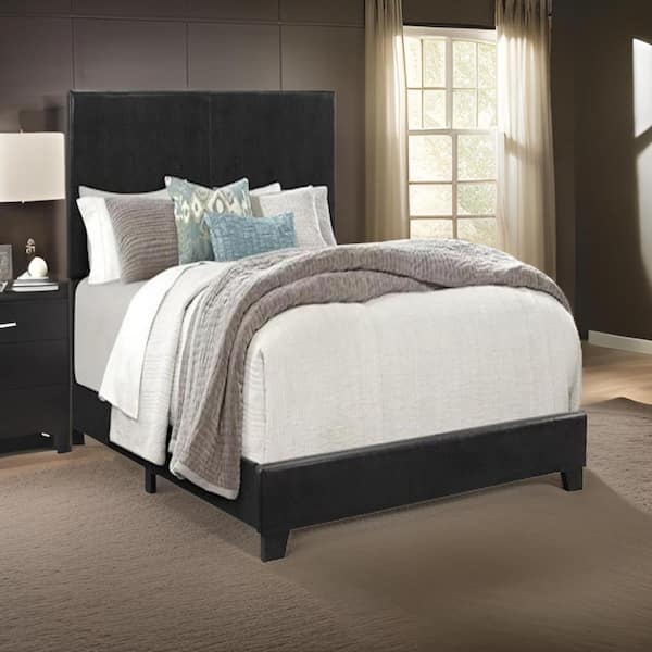 Black Wood Frame Twin Platform Bed with Upholstered Headboard