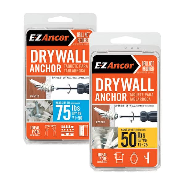 E-Z Ancor Twist-N-Lock 75 lbs. and Twist-N-Lock 50 lbs. Drywall Anchors with Screws Combo Kit (50-Pack and 25-Pack)