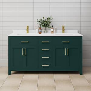 Beckett 66 in. W x 22 in. D x 35 in. H Double Sink Bathroom Vanity in Green with White Cultured Marble Top