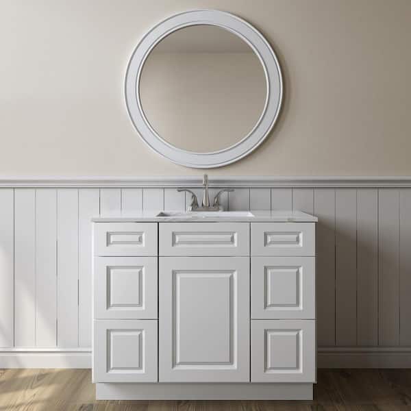 Newport 42-in W X 21-in D X 34.5-in H in Raised PanelWhite Plywood Ready to Assemble Vanity Base Kitchen Cabinet