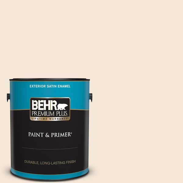 BEHR PREMIUM PLUS 1 gal. #BWC-23 Vanilla Frost Satin Enamel Exterior Paint & Primer