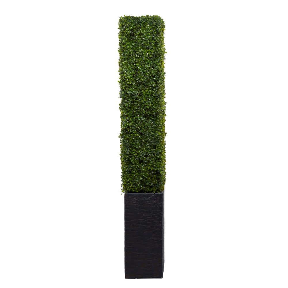 Green Plastic Boxwood Hedge Topiary with Black Planter Box