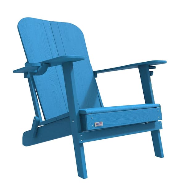 Classic White Folding Blue Adirondack Chair (Set of 1), Outdoor Chaise Lounges