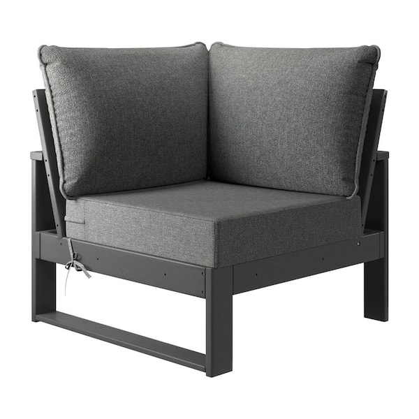 Endless Outdoor Patio Deep Seating Corner Chair with Gray Plastic Frame and Gray Side Tie Cushions