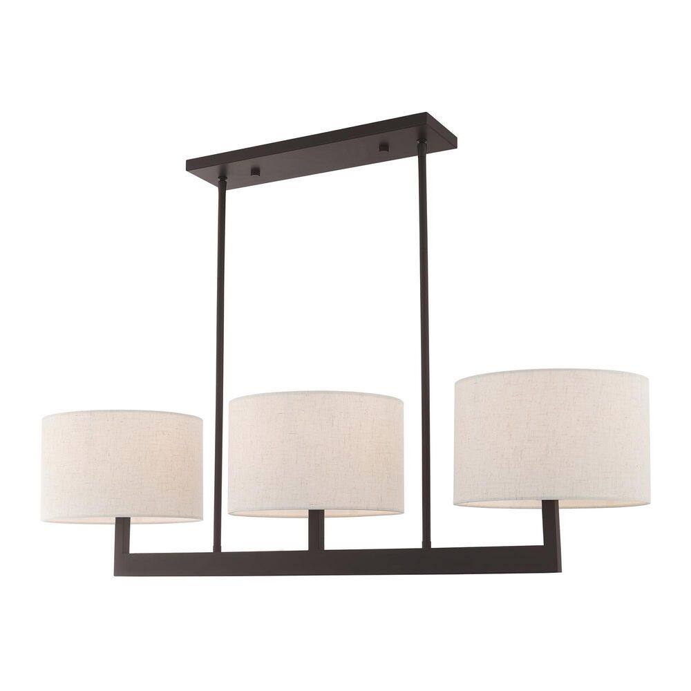 Contemporary Bronze 3-Light Chandelier with Oatmeal Fabric Shade