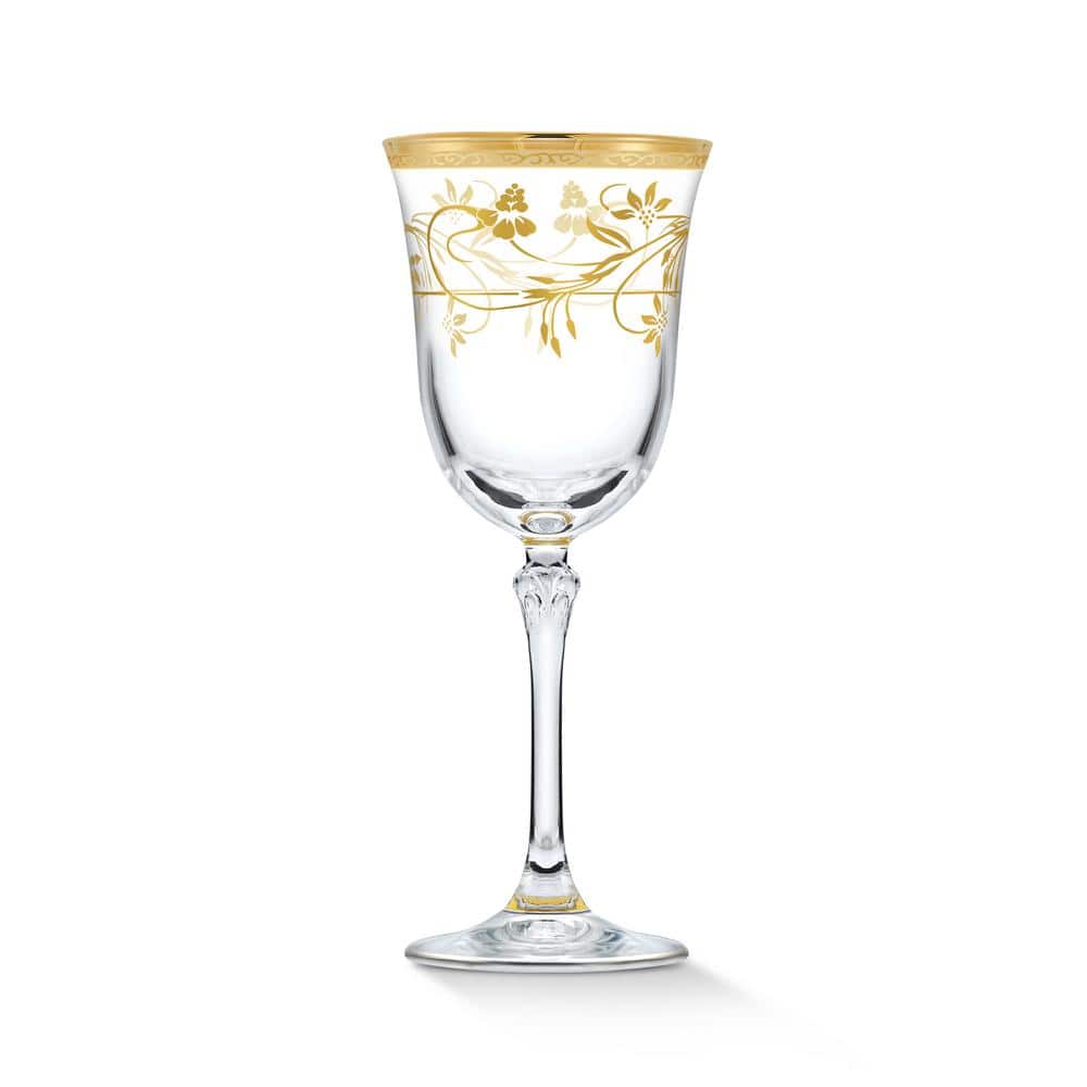 Rosalia Gold Floral Lead-Free Crystal Wine Glass Set of 4