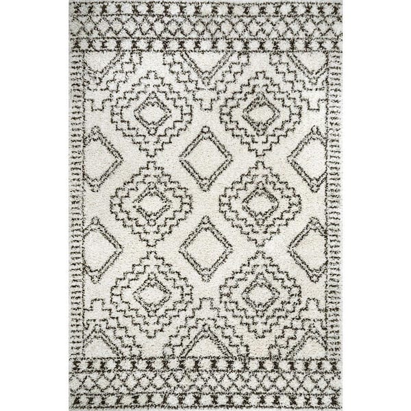 nuLOOM Lacey Moroccan Tribal Shag Off White Doormat 3 ft. x 5 ft. Area Rug