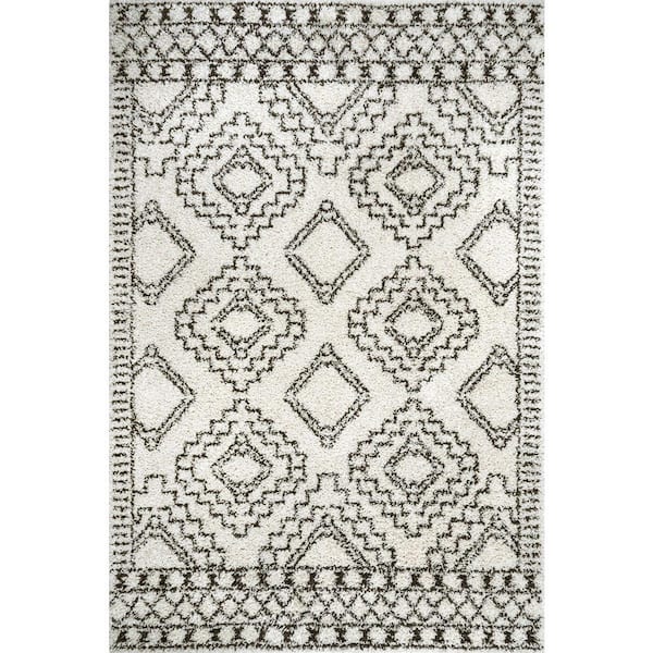 nuLOOM Lacey Moroccan Tribal Shag Off White 4 ft. x 6 ft. Area Rug