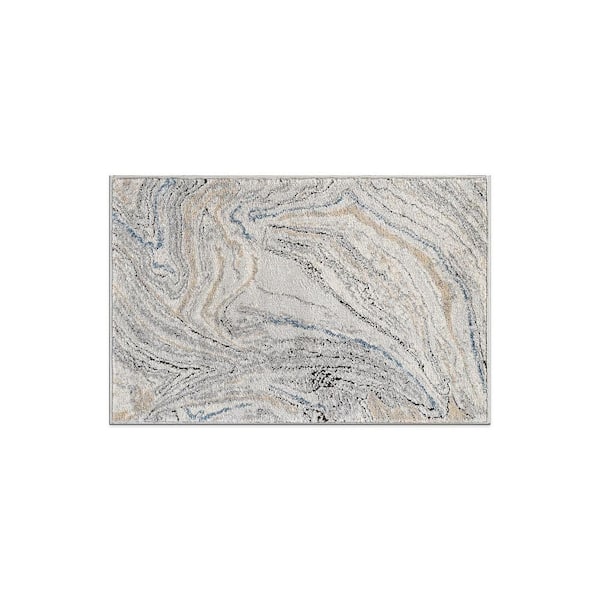 2 ft. x 3 ft. Gray Marble Swirl Distressed Area Rug