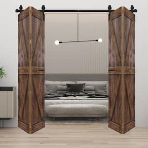 K Style 48in.x80in.(12in.x80in.x4 Panels)Dark Walnut Solid Core Wood Bi-fold Door With Hardware Kit-Assembly Needed