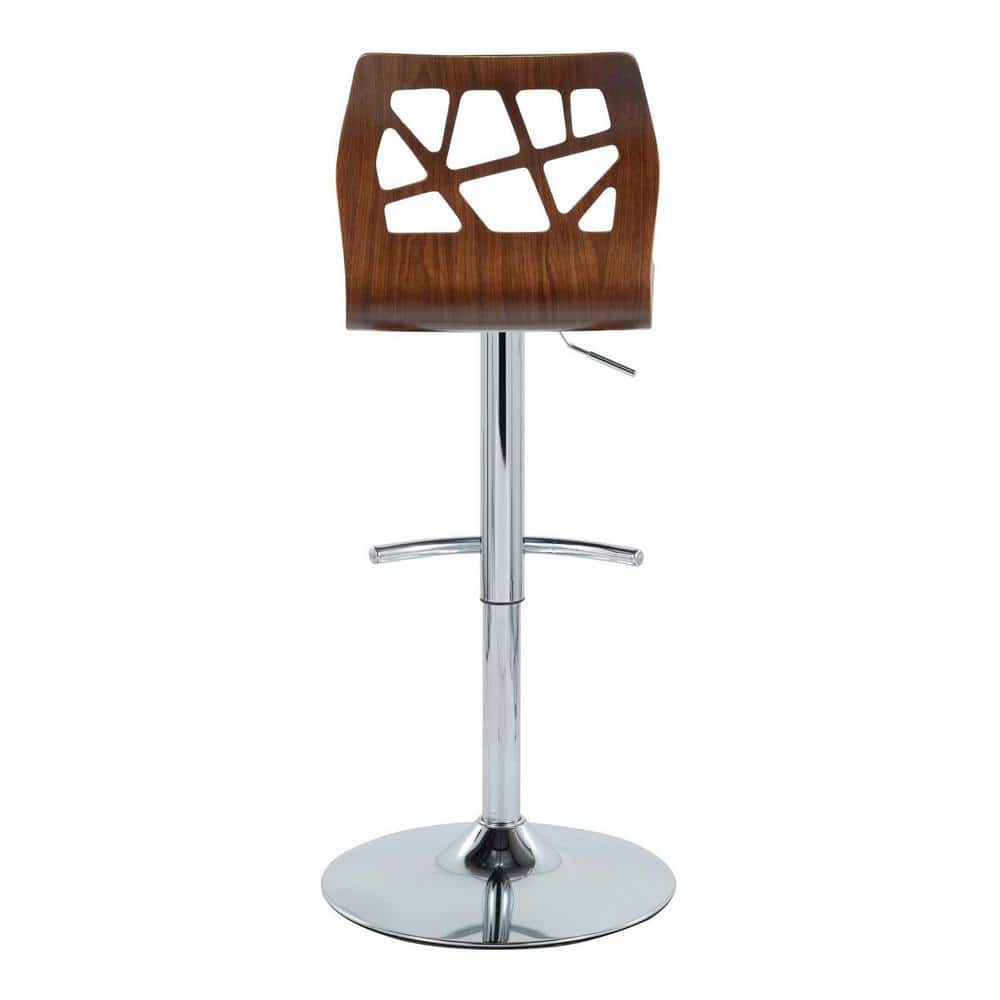Walnut Wood and Orange Fabric Adjustable Swivel Barstool