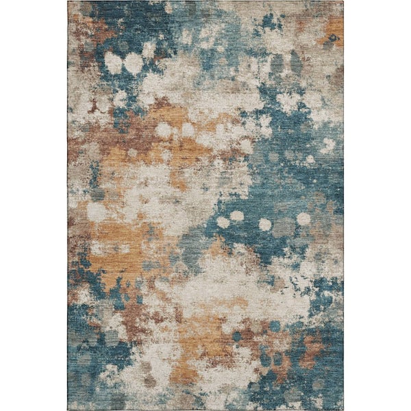 Mayfield Premium Machine Washable Abstract AMF2114 Teal 10 ft. x 14 ft. Area Rug