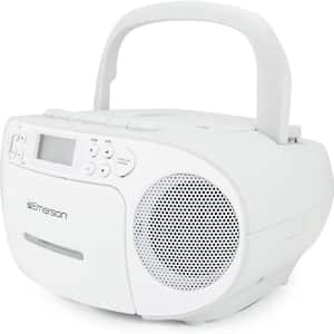 Portable CD/Cassette Boombox with AM/FM Radio (Batteries Not Included) in White