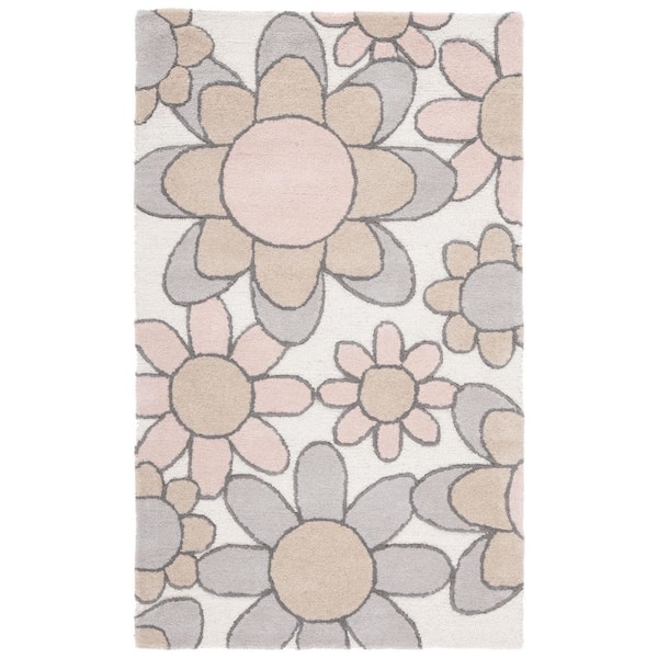 Kids 3 ft. x 5 ft. Ivory/Pink Oversized Floral Area Rug