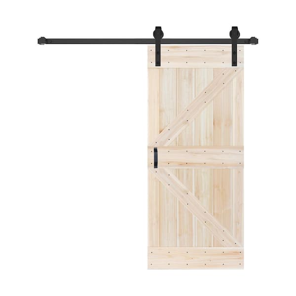 ISLIFE K Style 36 in. x 84 in. Unfinished Soild Wood Sliding Barn Door with Hardware Kit - Assembly Needed