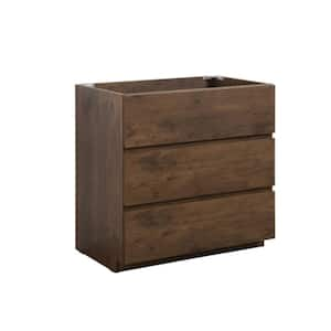 35.5 in. Freestanding Floor Bath Vanity Cabinet without Basin Top with 3 Soft Close Drawers in Walnut Brown