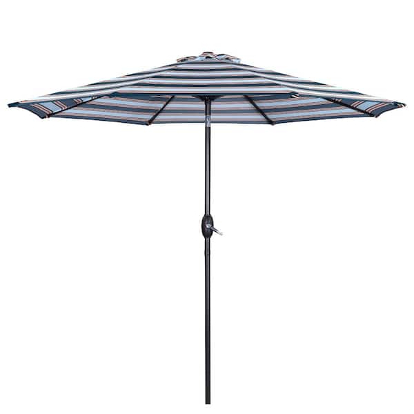 Unbranded 9 ft. UV Resistant Polyester, Adjustable Beach Umbrella in Stripe with Push-Button Tilt, Aluminum Pole and 6 Steel Ribs