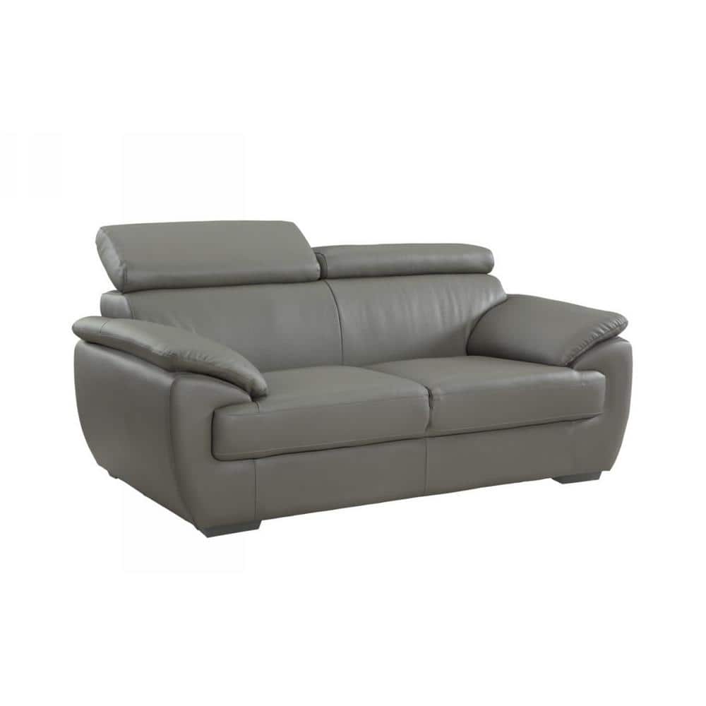 Modern Gray Faux Leather Reclining Loveseat with Pillow-top Arms