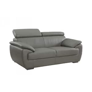 Charlie 69 in. Gray Solid Leather 2-Seater Standard Loveseat with Adjustable Headrest