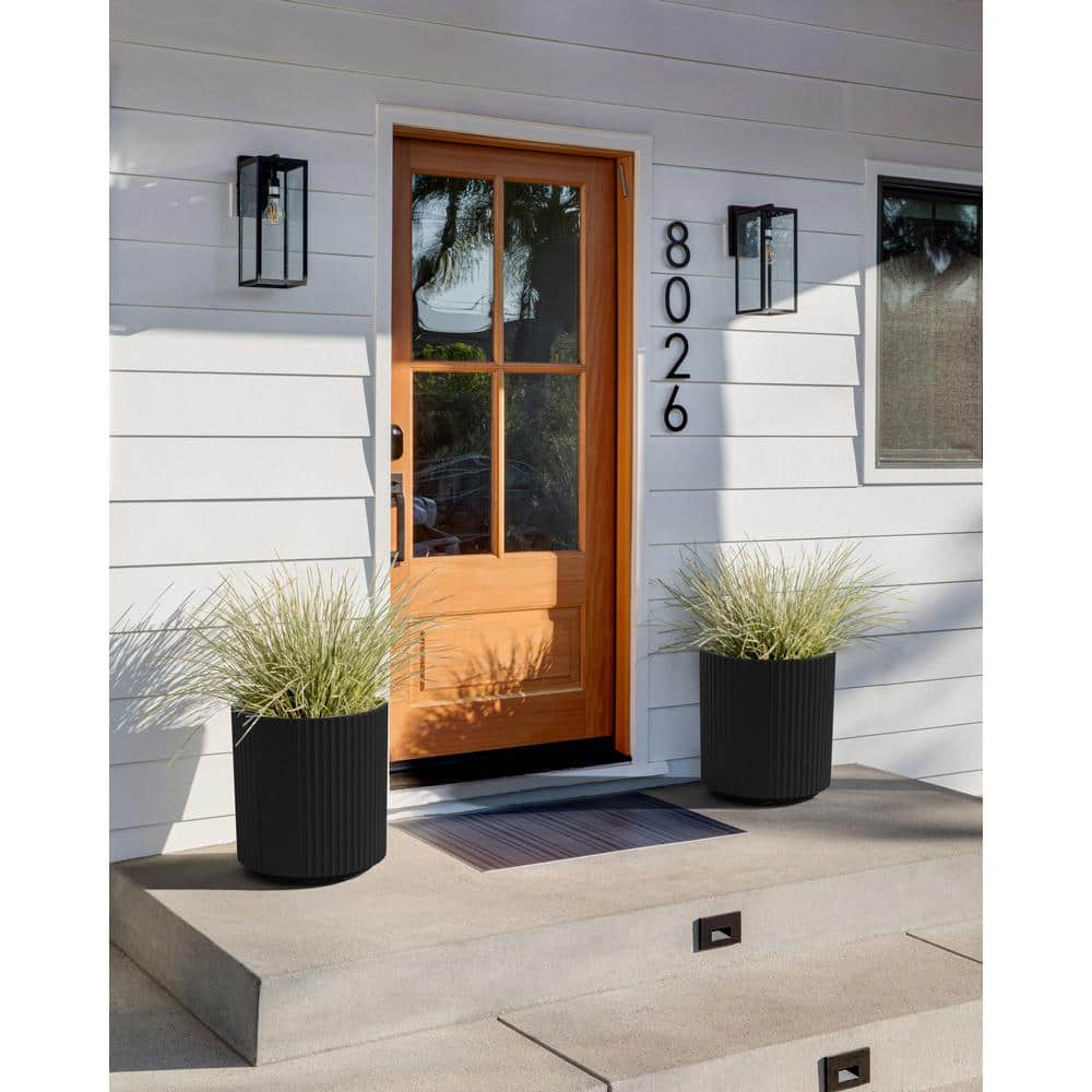 Veradek Mason 16" Black Plastic-Stone Round Outdoor Planter