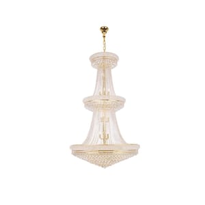 Timeless Home 42 in. L x 42 in. W x 72 in. H 38-Light Gold Transitional Chandelier with Clear Crystal