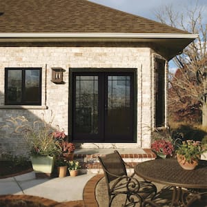 72 in. x 80 in. W-5500 Black Clad Wood Right-Hand 9 Lite French Patio Door w/Unfinished Interior
