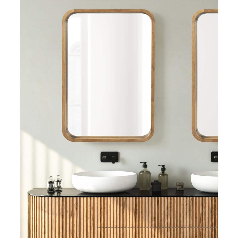 Rustic Brown Solid Wood Rounded Rectangle Vanity Mirror