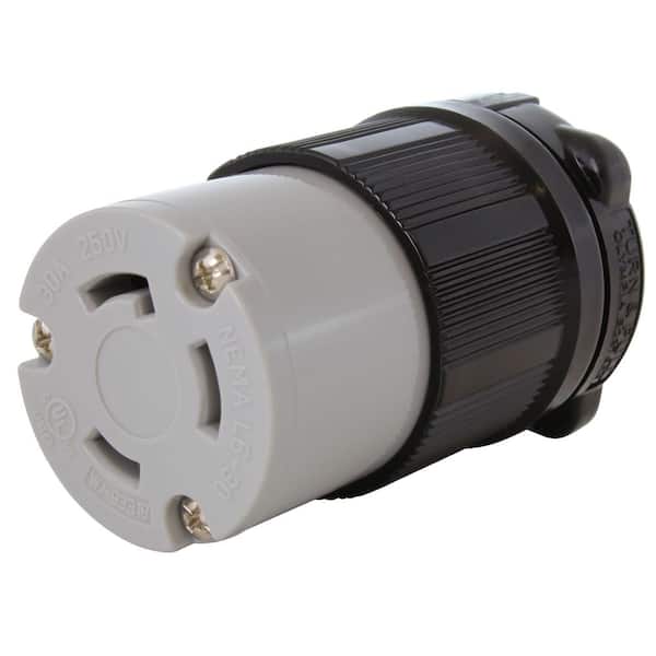 NEMA L6-30R 30A 250V 3-Prong Locking Female Connector in Gray with UL, C-UL Approval