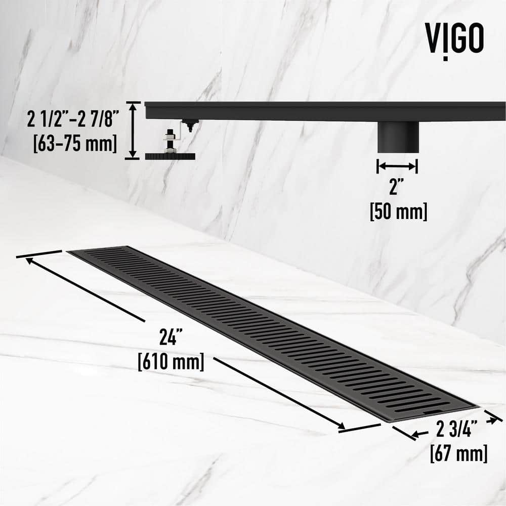 Elan 24" Matte Black Rectangular Linear Shower Drain