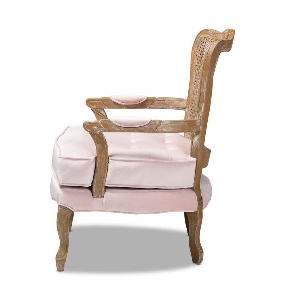 Vallea Light Pink Velvet & White-Washed Oak Armchair