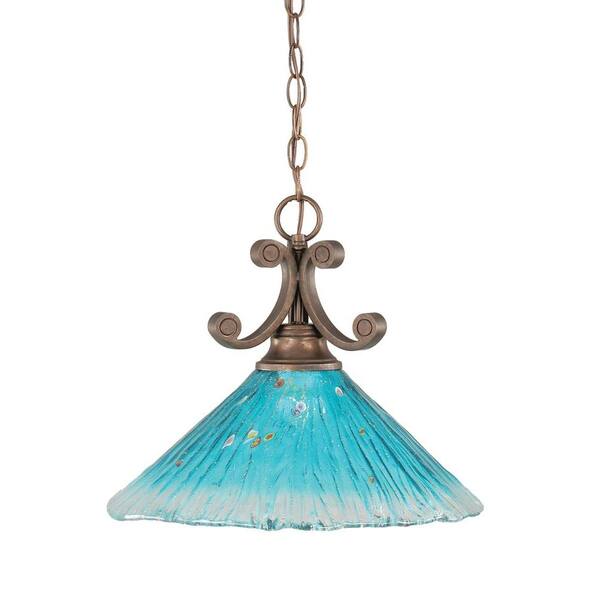 Filament Design 1-Light Bronze Pendant with Teal Crystal Glass