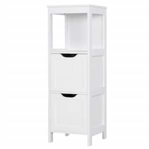 11.8 in. W x 11.8 in. D x 35 in. H White Bathroom Linen Cabinet Floor Cabinet with 2 Movable Drawers