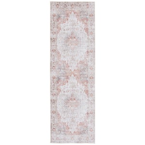 Tuscon Light Gray/Rust 3 ft. x 14 ft. Machine Washable Floral Distressed Runner Rug