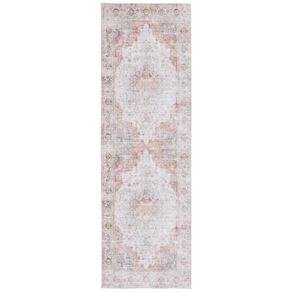 Tucson Light Grey and Rust Washable Runner Rug