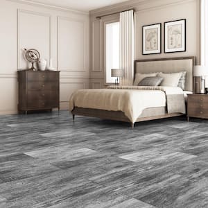 Grayish Black 1.27mm x 36 in. L x 6 in. Water Resistant Wood Look Peel and Stick Vinyl Flooring Tiles( 54 sq.ft./case)