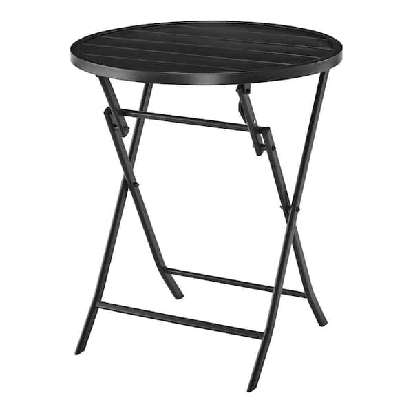 Black Round Metal Outdoor Bistro Folding Table