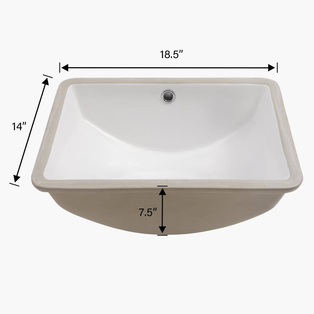 18.5" x 14" White Ceramic Rectangular Undermount Bathroom Sink